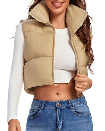 Жіноча жилетка Fuinloth: коротка, тепла, безрукавна, на блискавці, камуфляжний колір хакі, розмір M