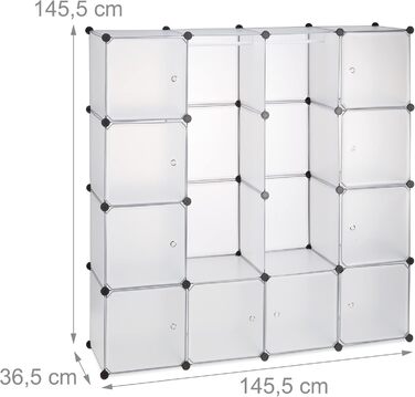 Relaxdays Closet System with 12 Compartments, Large Plastic Wardrobe, 145.5 x 145.5 cm, White (Transparent)
