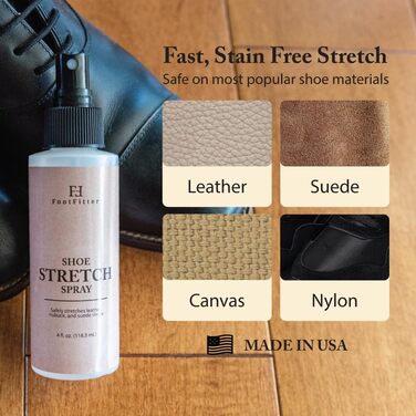FootFitter Professional Shoe and Boot Stretch Spray, for Leather, Suede, and Canvas, Made in the USA, 4 oz, 473 ml, 120 ml