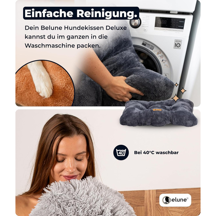 Подушка для собак Belune® Deluxe - великий розмір, великі породи, миється, темно-сірий (130x80x15 см)