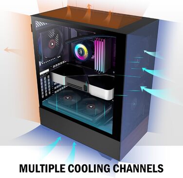 Корпус ПК KEDIERS ATX Tower для ігрового комп'ютера з загартованим склом (чорний, 3 вентилятори без LED)