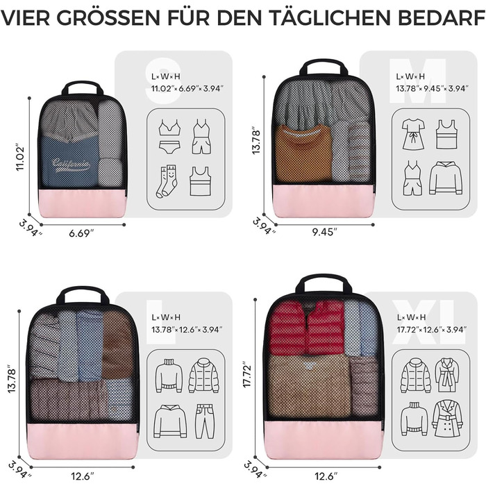 Набір кубиків для пакування багажу BAGLHER - Компактний органайзер для подорожей, рожевий