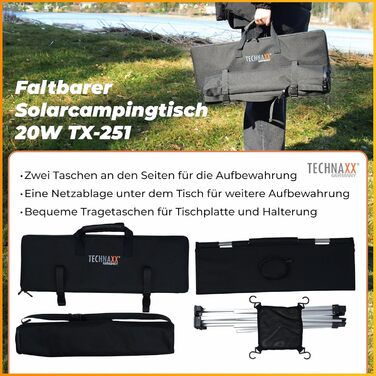 Сонячний кемпінговий стіл Technaxx 60W зі складаною панеллю та USB-зарядкою (TX-251)