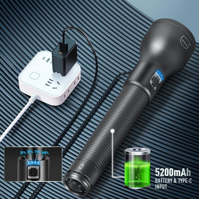 Ліхтарик LED MIAOKE 250000 люмен - надпотужний, перезаряджається, 3 режими, для полювання, кемпінгу, надзвичайних ситуацій