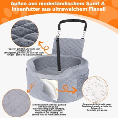 Автокрісло для собак - чорне автокрісло-бустер для маленьких собак з 28D Memory Foam, неслизька та водонепроникна підкладка, переносна клітка з кишенями для зберігання та ковдрою, чорний (02-Сірий)