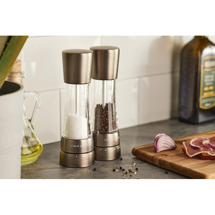 Cole & Mason H332028 Derwent Titan Salt and Pepper Mill, 2-Piece Set, Manual, Stainless Steel/Acrylic, 190mm, Precision+, Gift Set