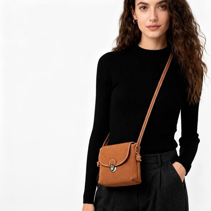 Маленька сумка через плече жіноча з замком, екошкіра, коричнева кросбоді для дівчат, сумка для телефону