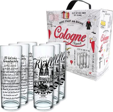 3forCologne Kölsch Glasses, 6-Pack, assorted colors, 0.2ml, Cologne Sticks with Basic Law, Beer Glasses, Drinking Glasses with Print. (MADE IN GERMANY), Size: 281 EU