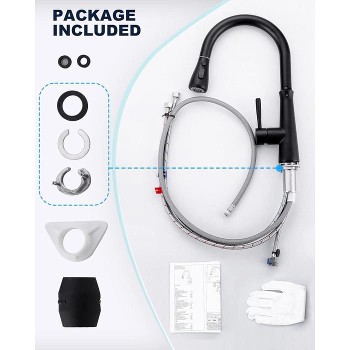 Кран кухонний iVIGA висувний з душем, водоспад, 360° поворот, мікшер, 3 режими, брашований нікель