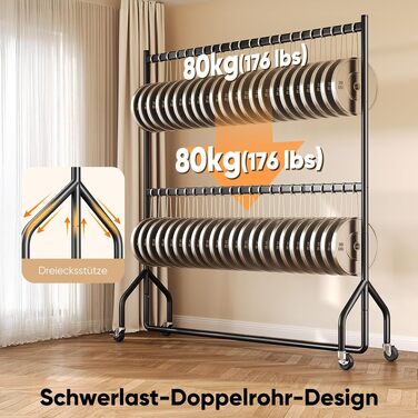 Вішалка для одягу HOKEEPER на коліщатках, подвійна металева, 152x46x220 см