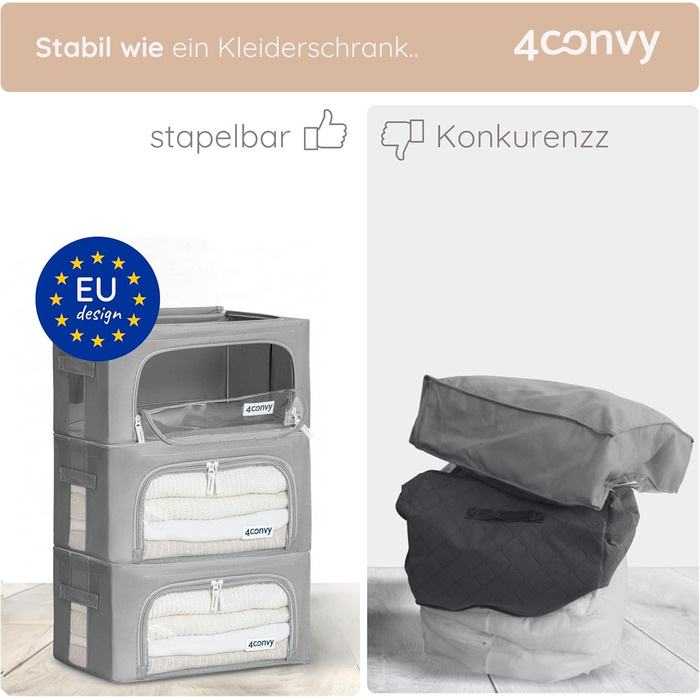Органайзер для одягу 4CONVY: коробка для зберігання з блискавкою та металевим каркасом (3x24L, темно-сірий) - покращений матеріал 2024