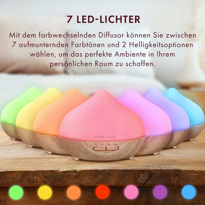 Аромадифузор ультразвуковий The Body Source 300 мл з LED-підсвіткою та таймером - зволожувач повітря для дому, офісу, спа. Підтримка ефірних олій.