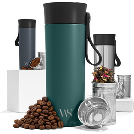 Термокружка для кави To-Go з нержавіючої сталі 360 мл - термокружка з подвійними стінками, без BPA, витримує 4 години гарячим та 8 годин холодним, ізольована вакуумна кружка для напоїв, подорожей, кави, чаю | Темно-блакитний колір, поворотний замок 360°