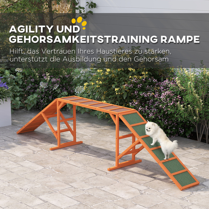 PawHut Agility Ramp for Dogs, Training Course Equipment, Non-Slip, Weather-Resistant, Wooden, 325 x 55 x 69 cm, Orange