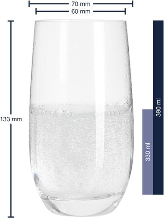 Leonardo Tivoli Drinking Glasses, Set of 6, Dishwasher-Safe Water Glasses, Drinking Cups Made of Glass in a Modern Style, Large, 390 ml, 020965