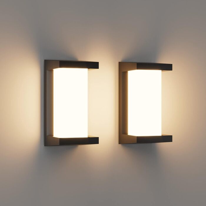 Klighten LED Outdoor Wall Light, IP65 Waterproof Outdoor Wall Light, 3000K, Rectangular Wall Light for Indoor and Outdoor, Terrace, Garden and More. (Black-high, 2 Pack)