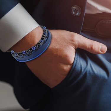 Браслет чоловічий шкіряний Lederarmband з магнітною застібкою з нержавіючої сталі, плетінка, синій (18.5 см) + Подарункова коробка
