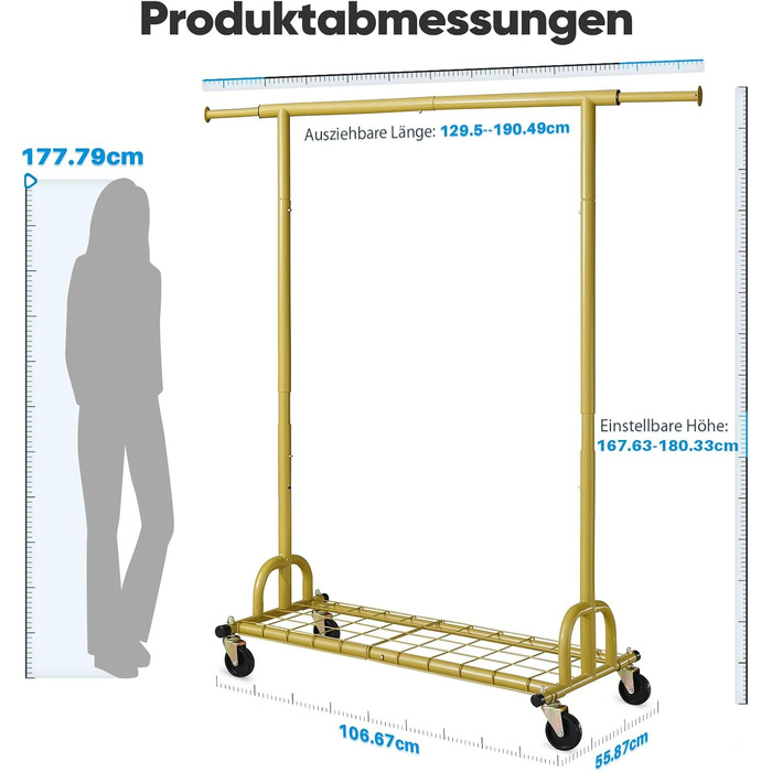 HOKEEPER Clothes Rack with Shelves, 450 kg Capacity, Rolling Garment Rack, Portable Clothes Hanger, Chrome (S002GD)