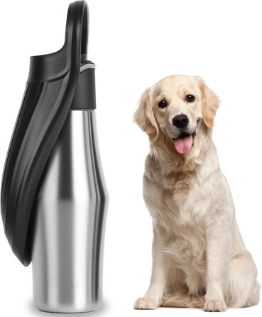 Водяна пляшка для собак на прогулянці: не протікає, з нержавіючої сталі, 750 мл (Чорний)