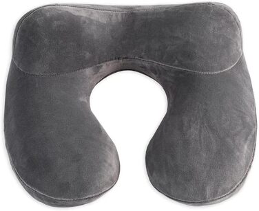 Надувна подушка для подорожей з м'якого велюру - підтримка шиї для авто, літака, поїзда, офісу. Сіра, з сумкою.