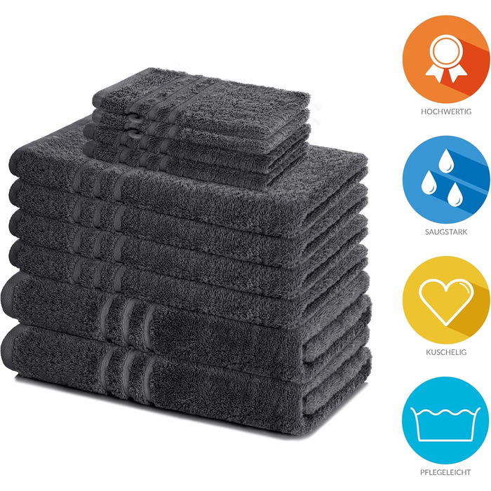 Набір рушників Lavea Elena, 10 шт., 100% бавовна, антрацит - рушники, пілочки, рушники для гостей, рукавички для вмивання, м'які, швидковисихаючі, Oeko-Tex