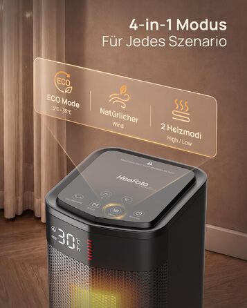 Енергоощадний керамічний обігрівач повітря PTC 2000Вт, електричний тепловентилятор, чорний