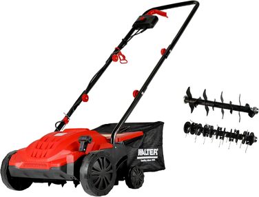 Електричний вертикутер і аератор для газону WALTER 2-в-1, 1500 Вт, ширина 32 см, 4 рівні висоти, великий травозбірник, для газонів до 400 м², з монтажним комплектом