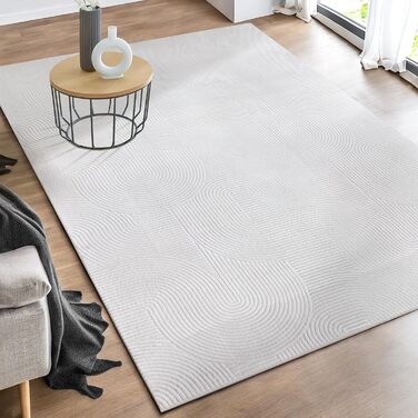 Килим Rio - сучасний та м'який килим для вітальні та спальні з антиковзким покриттям та 3D-ефектом, пухнаста поверхня, легкий у догляді та міцний, білий, 80 x 150 см