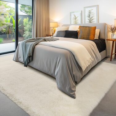 Килим Sour Lemon Hochflor сірого кольору для вітальні та спальні 160x230 см, миючий, з антиковзаючим покриттям, великий, пухнастий, сучасний, для дитячої кімнати (кремовий, 300x425 см)