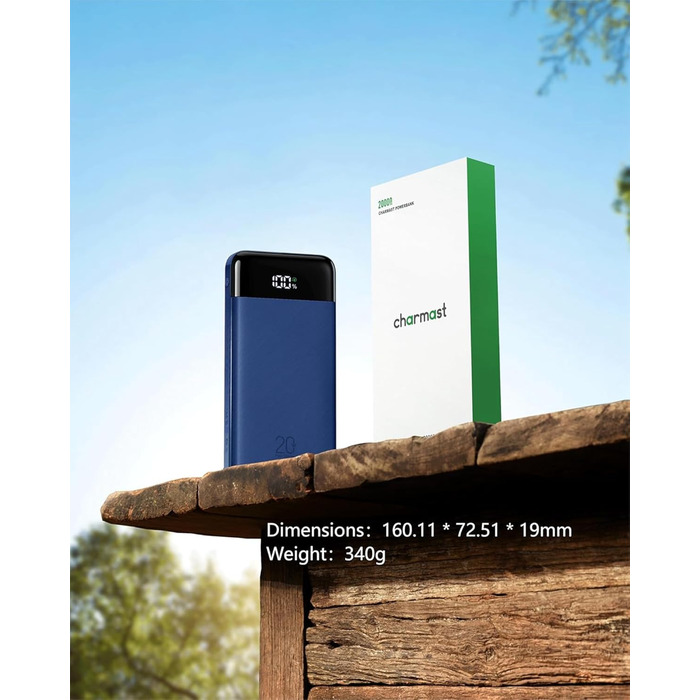 Power Bank Charmast 20000mAh з LED-дисплеєм та 4 кабелями, 22.5W, USB C PD3.0 QC4.0, 6 виходів, сумісний з iPhone та Samsung