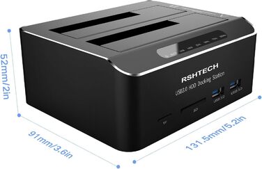 Док-станція для жорстких дисків RSHTECH з двома відсіками, USB 3.0, алюміній, підтримка 2.5/3.5