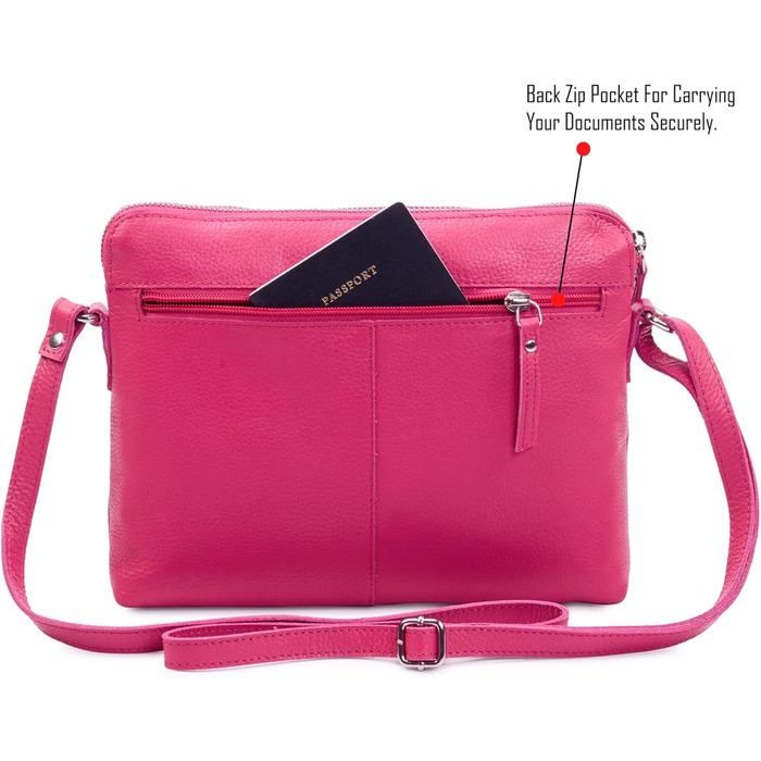 Сумка через плече Wise Owl Nappa Hot Pink: шкіряна сумка для жінок та чоловіків, кросбоді, 5 відділень на блискавці