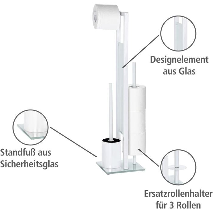Набір для туалету WENKO Rivalta: тримач туалетного паперу та щітки для унітазу, сталь, білий, 23 x 70 x 18 см