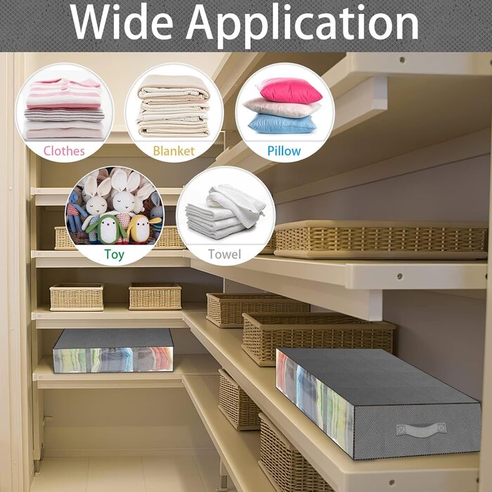 Комод під ліжко, 2 шт. Коробки для зберігання під ліжко з кишеньками для одягу, прозорі, ящик для ліжка з вікном, органайзер для ковдр, подушок, одягу, постільної білизни (сірий)