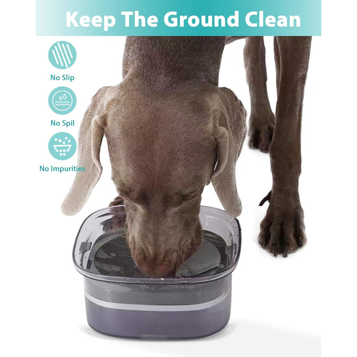 Миска для собак PETTOM 2L без розбризкування, велика сіра, з анти-розливним механізмом