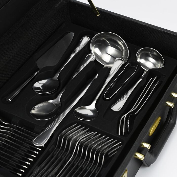 Cutlery Set, Dinnerware for 12 People, 72-Piece Stainless Steel, Cutlery Set including Case with Flatware and Cake Server, Dishwasher Safe, Silverware (EVELINE)