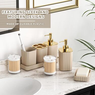 Набір аксесуарів для ванної кімнати – 10-ти частинний зелений набір, WC-щітка, смітник, рушник для ванни, шторка для душу, килимок для ванни (зелений, золото, бежевий)