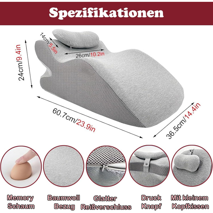 Підкови для ліжка та дивану, подушка для читання з піною Memory, ергономічна подушка для спини, шиї та ніг, подушка від рефлюксу, знімний чохол для ліжка, дивану, сидіння, сну та читання