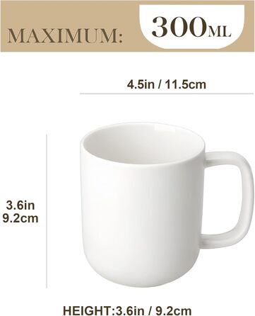 Набір чашок для кави MALACASA LUNA, 6 шт., 300 мл, порцеляна. Підходять для кави, чаю, соку, лате, капучино, какао. Можна мити в посудомийній машині та використовувати в мікрохвильовці. Серія LUNA, білий колір.