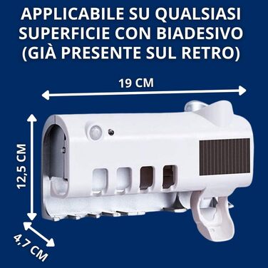 Тримач для зубних щіток S.I.C з УФ-дезінфекцією, LED-підсвіткою та дозатором пасти, для 4 щіток (білий)