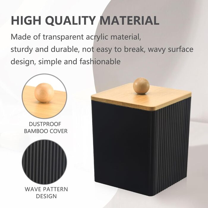 Диспенсер для ватних дисків та паличок з бамбуковим кришкою, акриловий органайзер для вати, чорний, для ванної кімнати