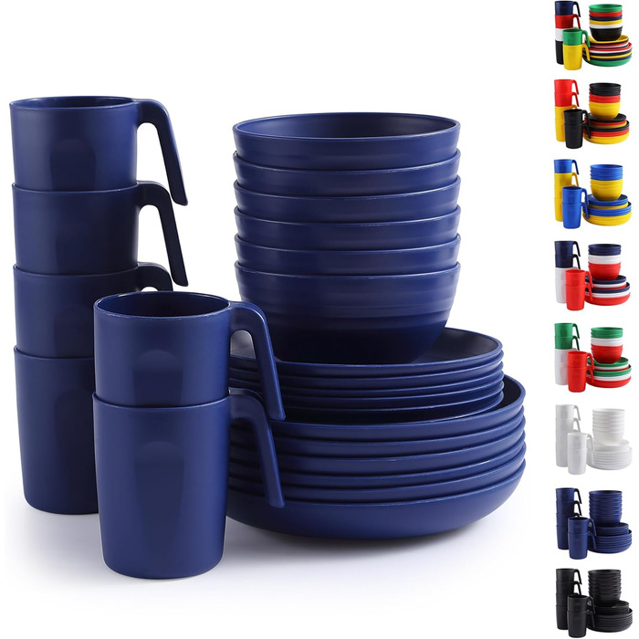 Набір посуду Berglander з білого пластику (24 шт) для 6 осіб: тарілки, миски, чашки | Berglander