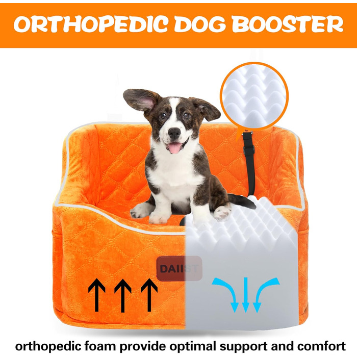 Автокрісло для собак - підняття для собак малого та середнього розміру (до 15,9 кг), знімний, миючий, з кишенями, оранжевий, універсальний розмір