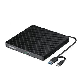 Зовнішній DVD CD привід BENEWY USB 3.0 та Type-C, портативний DVD-плеєр та записувач +/-RW для ноутбука, ПК, MacBook (Windows, Linux, Mac), чорний