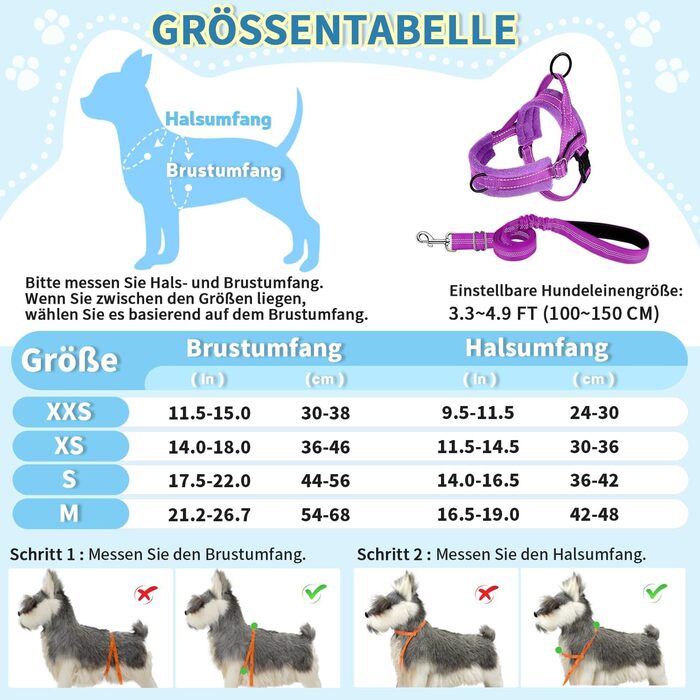 Нашийник для собак середніх та маленьких порід, м'який, не тягне, з 2 карабінами, легкий, світловідбиваючий, чорний (S, фіолетовий)