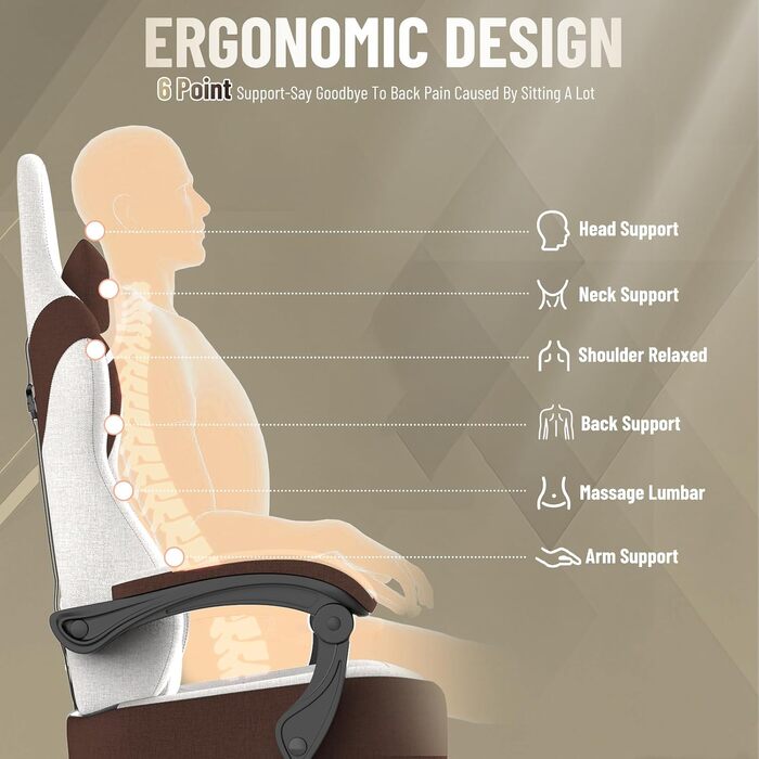 Ігрове крісло Ferghana Ergonomic Gaming Chair з дихаючої тканини, регульованою підголівником та поперековою підтримкою, офісне крісло для геймерів та роботи, Бежево-коричневе