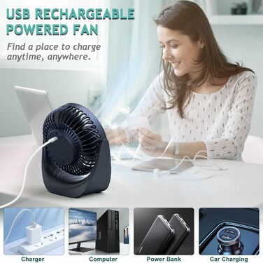 Настільний вентилятор SHAVINGFUN з USB-живленням, 4000mAh, 5 швидкостей, поворотний, тихий - для дому та офісу