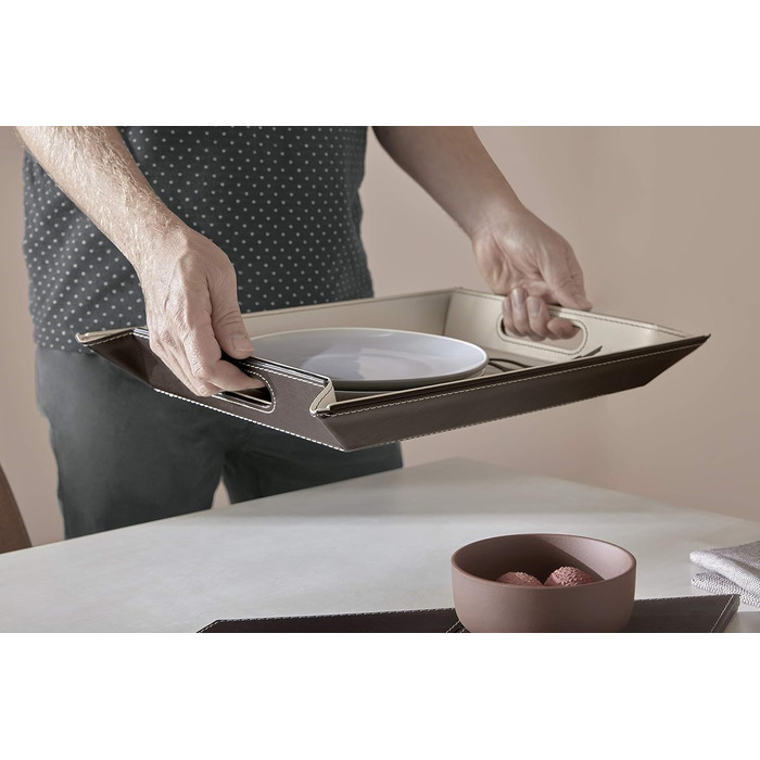 FREEFORM DUO - 2-in-1 reversible tray & placemat, black/taupe, faux leather, dimensions: 45 x 35 cm