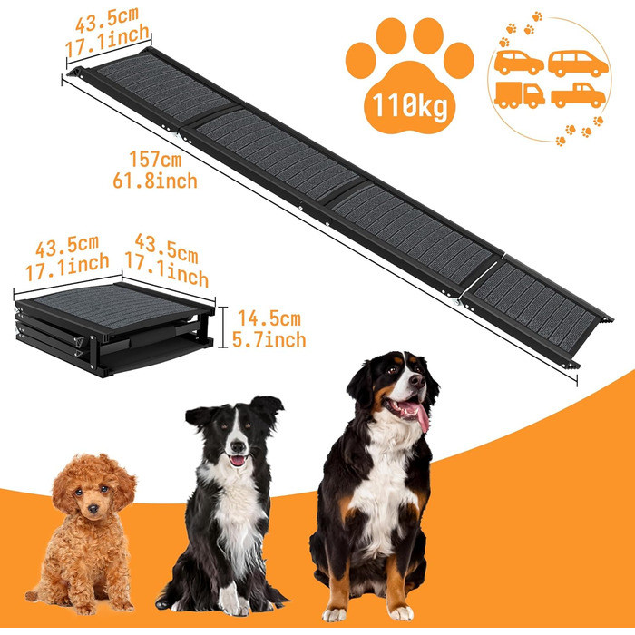 Рампа для собак у автомобіль Aufun 157x44 см, складна, з антиковзким покриттям, для великих та середніх собак до 110 кг