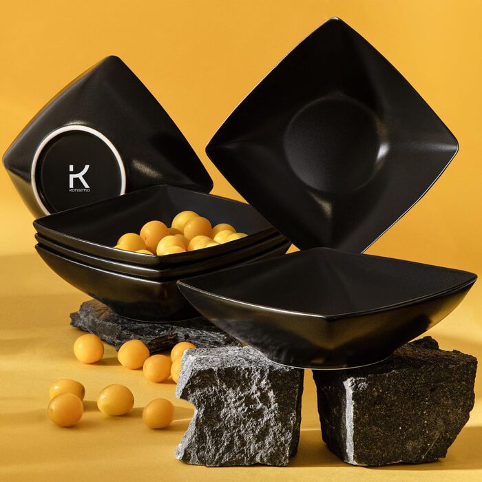 Набір посуду Konsimo для 6 осіб: 18-ти частинний набір тарілок EPIRI - сучасний сервіз з чорного матового фарфору для сім'ї